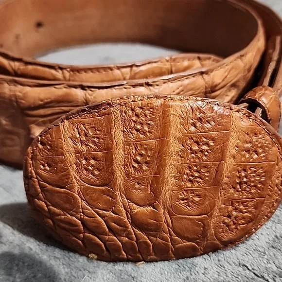 Dos De Oro Brown Crocodile Embossed Belt - Picture 1 of 8